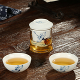 玻璃茶壶红茶泡茶器双耳杯普洱过滤网冲茶杯手绘青花瓷手抓壶两杯