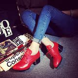 2015欧美潮内增高单鞋女红黑色皮鞋系带尖头女鞋春秋季休闲踝短靴