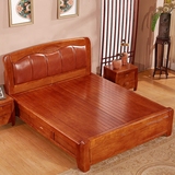 新中式卧室床雕花木床 纯实木床高箱床1.5米 双人床1.8m储物家具