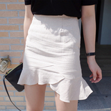 WO韩国代购女装正品2016夏季新款简约清纯洋气荷叶边包臀半身短裙
