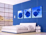蓝色玫瑰花卉 壁画挂画墙画水晶画配电箱装饰画 无框画客厅三联画