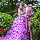 影楼豪华拖尾情侣主题服装高端外景写真摄影拍照套装紫色蓬蓬裙