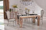 欧式不锈钢餐桌玻璃餐台后现代创意时尚餐桌椅组合餐厅家具TH366