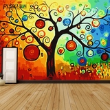 蕊西大型壁画 彩色走廊客厅电视背景墙壁纸 个性抽象树木油画墙纸