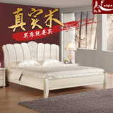 实木床双人床1.8米白色床 全实木床1.8米纯实木床田园床婚床 K827
