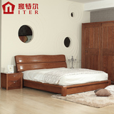 意特尔美国红橡木床大气纯实木床简约现代实木床1.8米双人床特价