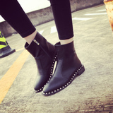 2015秋冬新款马丁靴女短筒靴铆钉短靴平跟女靴切尔西靴圆头单靴潮