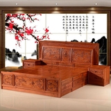 红木家具中式实木明清古典缅甸花梨木大床1.51.8米双人床可带储物