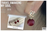韩国代购纯14K黄金耳钉耳环 新年圣诞节礼物 玫瑰珍珠气质 红白款