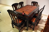 红木餐桌饭桌缅甸花梨木面雕一桌六椅大果紫檀仿古长方桌椅组合