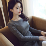 玲彩 2016秋冬季韩版高领毛衣女套头打底衫厚蕾丝修身长袖针织衫