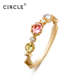 Circle珠宝粉红碧玺戒指18k黄金坦桑石戒指天然彩色宝石钻戒女
