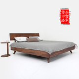 北美黑胡桃木双人床北欧简约现代卧室家具日式muji风格单人实木床