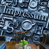 欧式3d金属字母背景墙纸酒店主题KTV餐厅咖啡店大型PVC壁画壁纸