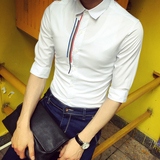 2016夏季时尚休闲短袖衬衫男潮流韩版修身白衬衣发型师潮男寸衣