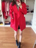 【素.简】韩国进口秋款新品红色大翻领茧型外套