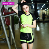 韩国春夏瑜伽服运动套装女短袖健身房速干衣跑步紧身裤显瘦假两件