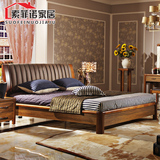 真皮床实木双人床中式高箱储物床1.5 1.8米婚床原木风格家具特价