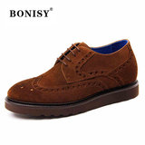 BONISY波尼仕布洛克增高鞋男士休闲鞋内增高皮鞋雕花英伦复古男鞋