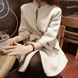 韩国SZ代购2015新款时尚气质修身中长款秋冬季呢子大衣外套女装潮