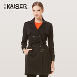 Kaiser/凯撒秋冬季新款 韩版中长款外衣黑色时尚修身风衣女装外套