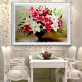 5D圆钻石画满钻餐厅卧室客厅百合花卉十字绣新款欧式风景粘贴植物