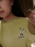 韩国进口正品女装 休闲卡通可爱兔子印花清新色圆领卫衣