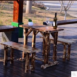 特价 户外庭院花园阳台实木碳化防腐桌椅套件露天家具组合