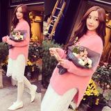 韩版秋季女装针织两件套裙装 粉色马海毛宽松套头毛衣+蕾丝半身裙