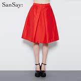 桑索sansay冬装新品韩版高腰压褶百褶半身裙S144B227