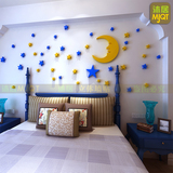创意卡通温馨3D星星月亮天花板亚克力立体墙贴儿童房客厅墙纸贴画