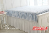 韩国同款 定做床上用品 蓝色床裙床笠 米黄色床垫 床单 床罩