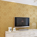欧式无纺布加厚墙纸 3D立体金黄色壁纸 客厅卧室电视床头背景宾馆