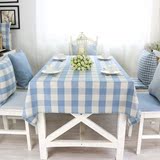 布凡宜家地中海风格桌布布艺田园蓝色格子餐桌布椅套套装方桌布椅
