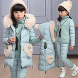女童冬装套装加厚2015冬季新款童装女加绒三件套运动装中大童棉衣