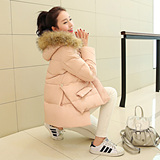2015冬韩版个性时尚带毛领显瘦宽松短款加厚A字版斗篷羽绒服女潮