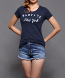 MinneRita2016时尚简约棉质修身休闲字母女士短袖T恤纯色短袖衫