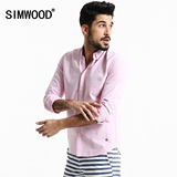 Simwood夏装新款2016修身男士休闲长袖衬衫牛津纺潮男圆点衬衣