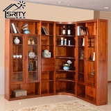 SRITY中式实木书柜 3门自由组合 带门玻璃门书橱储物柜书房家具