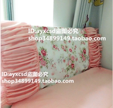 韩式公主床头罩 纯棉玫瑰花朵粉格子床头套 全棉床头盖布可订制
