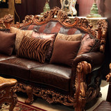 欧式真皮沙发美式新款实木沙发奢华手工雕花沙发客厅组装皮艺沙发