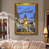 纯手绘油画巴黎街景挂画有框装饰画古典建筑街景欧式餐厅壁画包邮