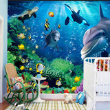 电视背景墙壁纸客厅卧室儿童房无缝3d立体卡通海洋海豚墙布壁画