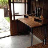 实木美式复古铁艺工作台学生桌办公桌长方桌钢木桌子铁艺家具