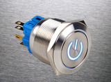 送线 22mm金属按钮开关 自锁 平头防水带电源符号LED灯 纯不锈钢
