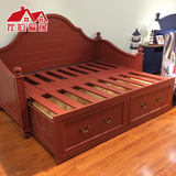 左拉家居美式乡村实木推拉床客厅卧室多功能储物欧式沙发床1.5米