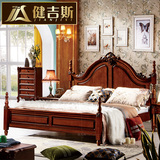 美式实木床 美式乡村床 欧式双人床 卧室家具婚床 橡木深色床1.8