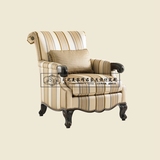 美式全实木进口布艺单人复古沙发椅美式仿古精致设计休闲椅定制