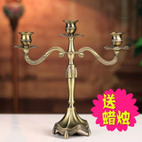青古铜新古典欧式蜡烛烛台仿复古创意餐桌浪漫装饰品摆件金属三头