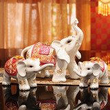 英伦欧堡 三连象摆件欧式创意家居装饰品 三只大象工艺品客厅摆设